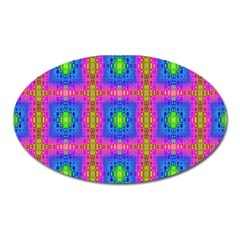 Groovy Pink Blue Yellow Square Pattern Oval Magnet by BrightVibesDesign