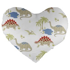 Dinosaur Animal Art Pattern Large 19  Premium Flano Heart Shape Cushions by BangZart