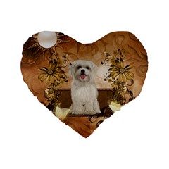 Cute Maltese Puppy With Flowers Standard 16  Premium Heart Shape Cushions by FantasyWorld7