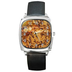 Bees Nature Animals Honeycomb Square Metal Watch by Pakrebo