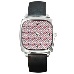 Graphic Seamless Pattern Pig Square Metal Watch by Pakrebo