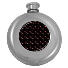 Flamingo Pattern Black Round Hip Flask (5 Oz) by snowwhitegirl