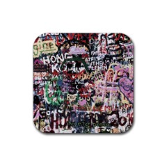 Graffiti Wall Background Rubber Coaster (square)  by Pakrebo