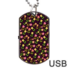 Flowers Roses Brown Dog Tag Usb Flash (two Sides) by Bajindul