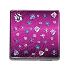 Snowflakes Winter Christmas Purple Memory Card Reader (square 5 Slot) by HermanTelo