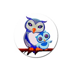 Owl Mother Owl Baby Owl Nature Magnet 3  (round) by Sudhe