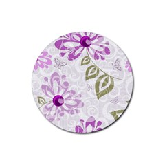 Beautiful Purple Flower Butterflies Pattern Rubber Coaster (round)  by fashionpod