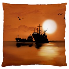 Digital Art Artwork Ship Boats Sea Large Flano Cushion Case (two Sides) by Wegoenart