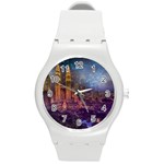 City Lights Skyline Buildings Round Plastic Sport Watch (M) Front