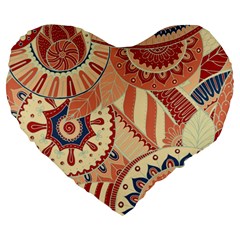 Pop Art Paisley Flowers Ornaments Multicolored 4 Large 19  Premium Heart Shape Cushions by EDDArt