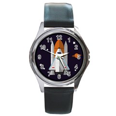 Rocket Space Universe Spaceship Round Metal Watch by Pakrebo