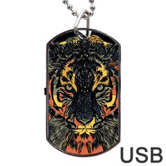 Tiger Predator Abstract Feline Dog Tag Usb Flash (one Side) by Pakrebo