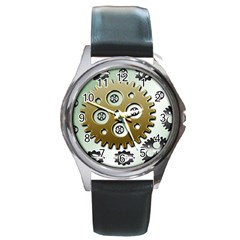 Gear Background Sprocket Round Metal Watch by HermanTelo