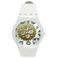 Gear Background Sprocket Round Plastic Sport Watch (m) by HermanTelo