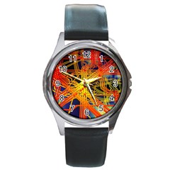 Board Circuits Control Center Trace Round Metal Watch by Pakrebo