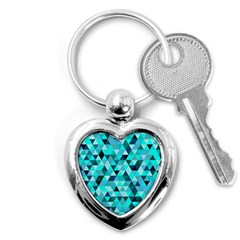 Teal Triangles Pattern Key Chain (heart) by LoolyElzayat