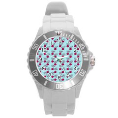 Cherries An Bats Aqua Round Plastic Sport Watch (l) by snowwhitegirl