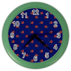 Red Rose Blue Color Wall Clock by snowwhitegirl