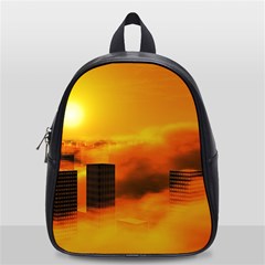 City Sun Clouds Smog Sky Yellow School Bag (small) by Simbadda