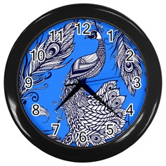 Peacock Bird Feathers Seamless Background Pattern Wall Clock (black) by Vaneshart