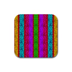 Rose Petals As A Rainbow Of Decorative Colors Rubber Square Coaster (4 Pack)  by pepitasart