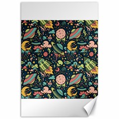 Texture Patterns Aliens Rockets Space Canvas 24  X 36  by Vaneshart