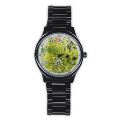 Abstract Spots Lines Green Stainless Steel Round Watch by Vaneshart