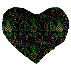 Neon Fruit Seamless Pattern Large 19  Premium Heart Shape Cushions by Vaneshart