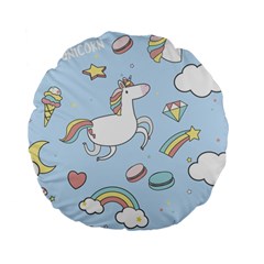 Unicorn Seamless Pattern Background Vector Standard 15  Premium Flano Round Cushions by Sobalvarro