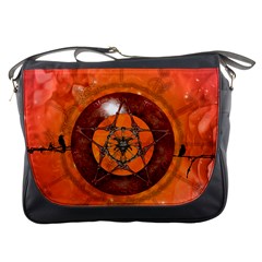 Awesome Skull On A Pentagram With Crows Messenger Bag by FantasyWorld7