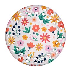 Flat Colorful Flowers Leaves Background Ornament (round Filigree) by Vaneshart