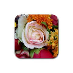 Floral Bouquet Orange Pink Rose Rubber Square Coaster (4 Pack)  by yoursparklingshop