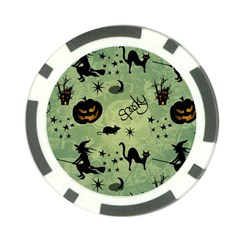 Funny Halloween Pattern With Witch, Cat And Pumpkin Poker Chip Card Guard by FantasyWorld7