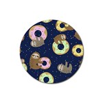 Cute Sloth With Sweet Doughnuts Rubber Round Coaster (4 pack)  Front