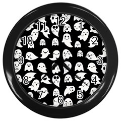 Cute Kawaii Ghost Pattern Wall Clock (black) by Valentinaart