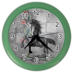 Wonderful Black And White Horse Color Wall Clock by FantasyWorld7