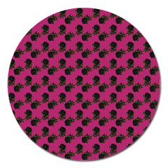 Black Rose Pink Magnet 5  (round) by snowwhitegirl