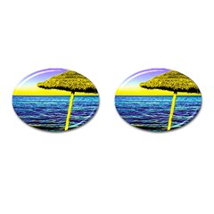 Pop Art Beach Umbrella  Cufflinks (oval) by essentialimage