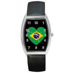 Heart Shaped Brazilian Flag Barrel Style Metal Watch by trulycreative