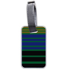 Black Stripes Green Olive Blue Luggage Tag (two Sides) by BrightVibesDesign