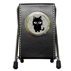 Cat Pet Cute Black Animal Pen Holder Desk Clock by HermanTelo