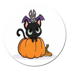 Halloween Cute Cat Magnet 5  (round) by HermanTelo