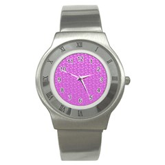 Background Polka Pink Stainless Steel Watch by HermanTelo