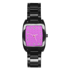 Background Polka Pink Stainless Steel Barrel Watch by HermanTelo