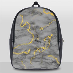 Marble Neon Retro Light Gray With Gold Yellow Veins Texture Floor Background Retro Neon 80s Style Neon Colors Print Luxuous Real Marble School Bag (large) by genx