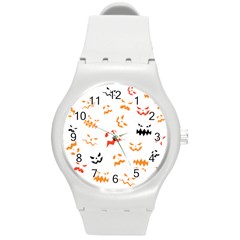 Pumpkin Faces Pattern Round Plastic Sport Watch (m) by Sobalvarro