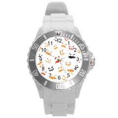 Pumpkin Faces Pattern Round Plastic Sport Watch (l) by Sobalvarro