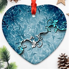 Wonderful Blue Flowers Heart Ornament (two Sides) by FantasyWorld7