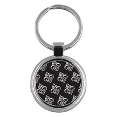 French France Fleur De Lys Metal Pattern Black And White Antique Vintage Black Rocker Key Chain (round) by Quebec