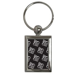 French France Fleur De Lys Metal Pattern Black And White Antique Vintage Black Rocker Key Chain (rectangle) by Quebec